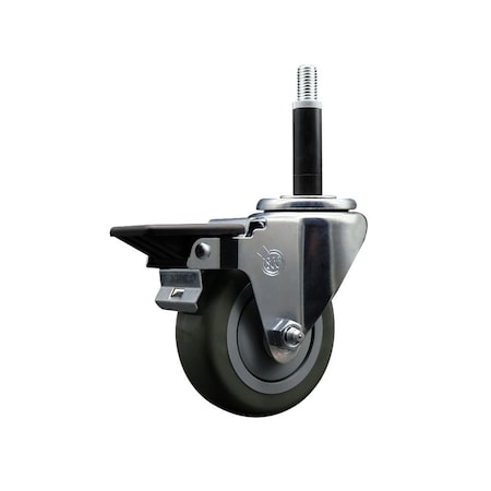 Service Caster 3.5'' Gray Poly Swivel 3/4'' Expanding Stem Caster with Brake SCC-EX20S3514-PPUB-PLB-34